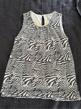 H&M Black and White Zebra Print Sleeveless Shirt with Gold Neck Accent